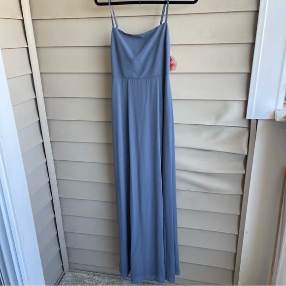 Show Me Your MuMu Weddings Lauren Sleeveless Long Maxi Dress Blue Tie Back M - Picture 2 of 10